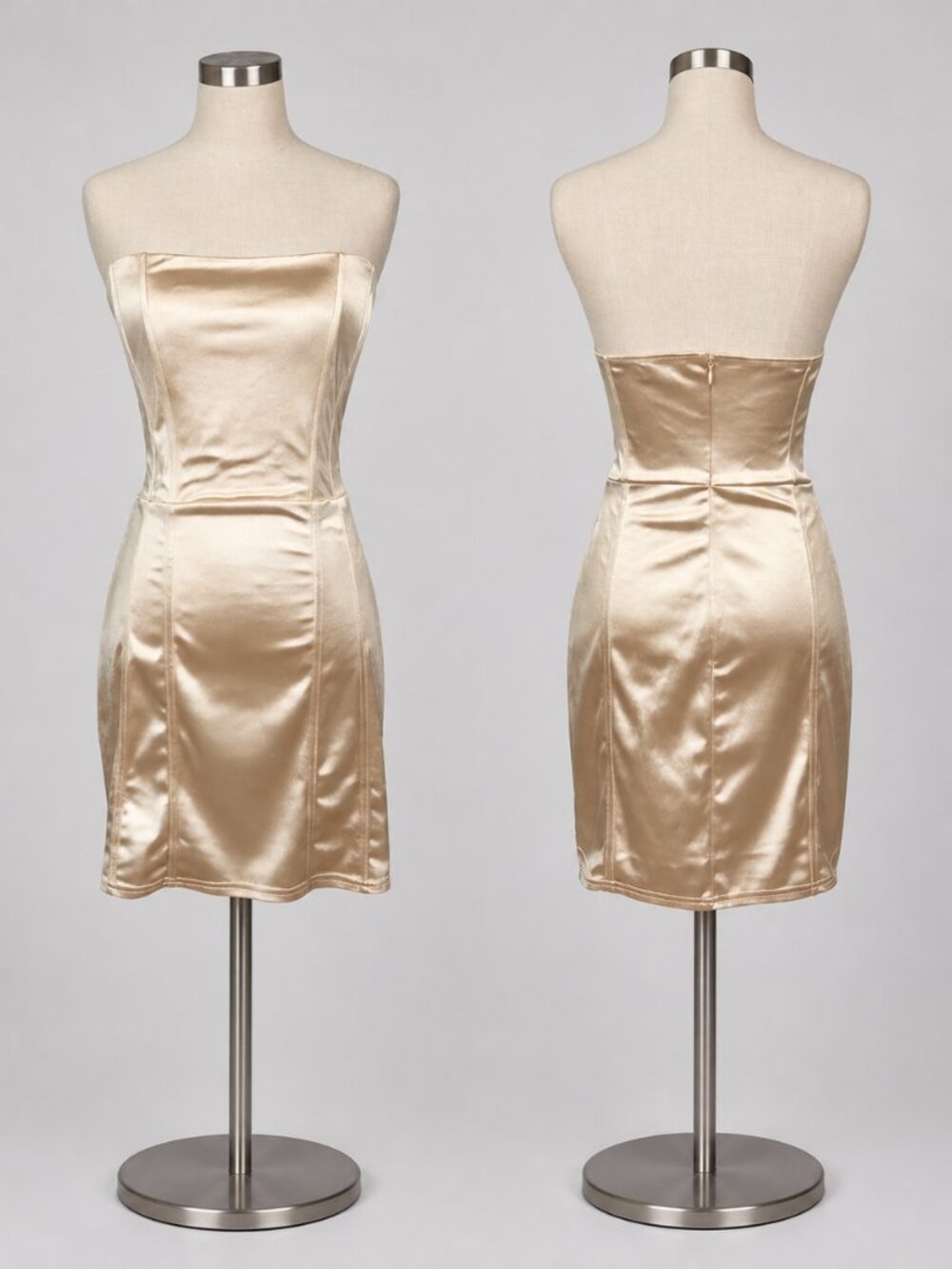 🥂✨ MadRag Champagne Satin Strapless Corset Mini Dress | Size L 🌸☀️